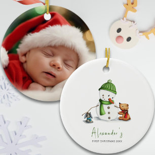 Baby eerste kerstsneeuwman foto keramisch ornament