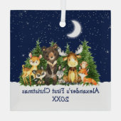 Baby eerste kerstvee Blauw Glas Ornament (Achterkant)