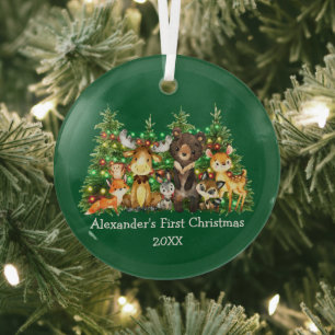Baby eerste kerstvee Dieren licht groen Glas Ornament