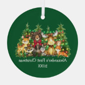 Baby eerste kerstvee Rood Boe Glas Ornament (Achterkant)