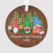 Baby Eerste kerstverlichting Gnomes Rustic Ornament (achterkant)