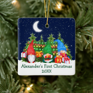 Baby eerste kerstverlichting Waterverf Gnomen Sky Keramisch Ornament