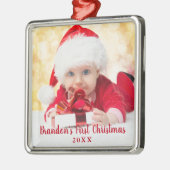 Baby eerste kerstvierkant met rood script metalen ornament (Links)