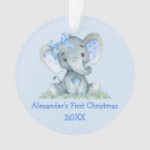 Baby eerste kerstWaterverf Elephant Blue Bow Ornament (voorkant)