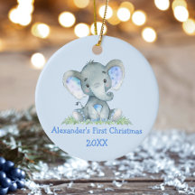 Baby eerste kerstWaterverf Elephant Blue
