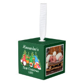 Baby Eerste kerstWaterverf Gnomen Foto Kubus Ornament (Voorkant hoekig)