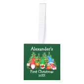 Baby Eerste kerstWaterverf Gnomen Foto Kubus Ornament (Voorkant)