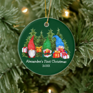 Baby eerste kerstWaterverf Gnomen Green Keramisch Ornament