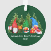 Baby eerste kerstWaterverf Gnomen Green Ornament (achterkant)