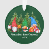 Baby eerste kerstWaterverf Gnomen Green Ornament (voorkant)