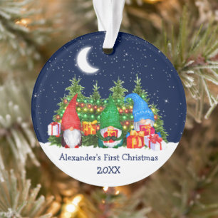 Baby Eerste kerstWaterverf Gnomen Sky Ornament