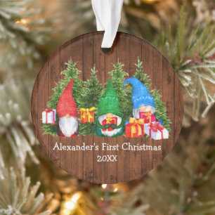 Baby eerste kerstWaterverf Gnomes Rustic Ornament