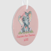 Baby eerste kerstWaterverf Roze Bow Elephant Ornament (voorkant)