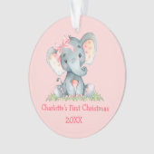 Baby eerste kerstWaterverf Roze Bow Elephant Ornament (voorkant)