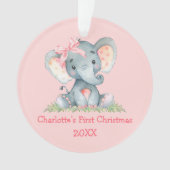 Baby eerste kerstWaterverf Roze Bow Elephant Ornament (voorkant)