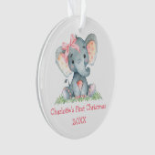 Baby eerste kerstWaterverf Roze olifant Bow Ornament (voorkant)