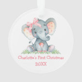 Baby eerste kerstWaterverf Roze olifant Bow Ornament (achterkant)