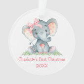 Baby eerste kerstWaterverf Roze olifant Bow Ornament (voorkant)