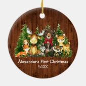 Baby eerste kerstwoudvee Rood Boe Keramisch Ornament (Achterkant)