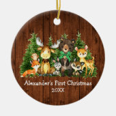 Baby eerste kerstwoudwoudvee Groene Bot Keramisch Ornament (Voorkant)