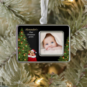 Baby eerste vakantieboom Foto Pet personaliseren Verzilverd Kader Ornament