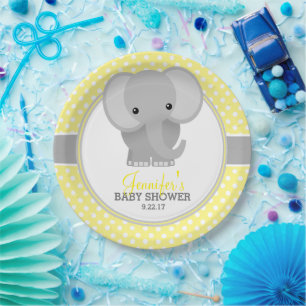 Baby Elefant (geel) Baby shower Papieren Bordje