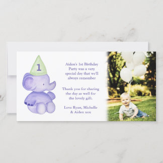 Baby Elephant 1er anniversaire Merci Carte photo