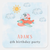 Baby Elephant Airplane Pilot Birthday stickers (Voorkant)