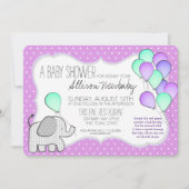 Baby Elephant and Balloons Magenta Baby shower Kaart (Voorkant)