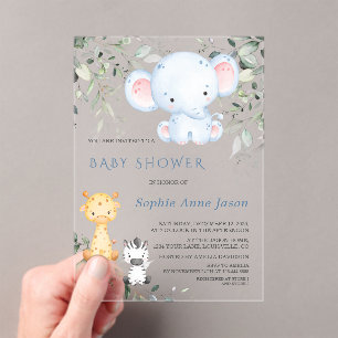 Baby Elephant and Friends Safari Boy Baby shower Acryl Uitnodigingen