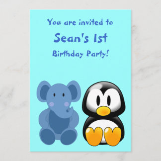 Baby Elephant and Penguin Baby shower Invitation Kaart