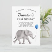 Baby Elephant Anniversaire Fête Invitation Blue Gr (Debout devant)