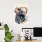Baby Elephant Aquarelle Nursery Wall Art Poster (Bureau à domicile)