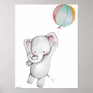 Baby Elephant avec ballon poster personnalisable