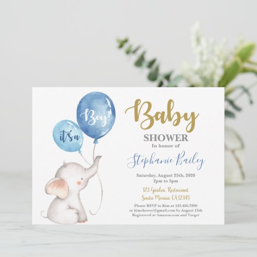 Baby Elephant Baby shower Boy Uitnodiging (Staand voorkant)