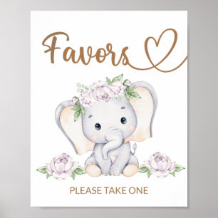 Baby Elephant Baby shower Favors Sign Poster