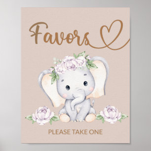 Baby Elephant Baby shower Favors Sign Poster