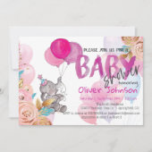 Baby Elephant Baby shower Girl Invitation Kaart (Voorkant)
