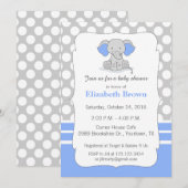 Baby Elephant Baby shower Invitation bleu (Devant / Derrière)