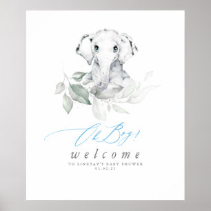 Baby Elephant Baby shower Oh Boy Welcome Poster