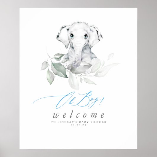 Baby Elephant Baby shower Oh Boy Welcome Poster (Devant)