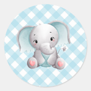 Baby Elephant Baby Sticker Blue Play Gingham