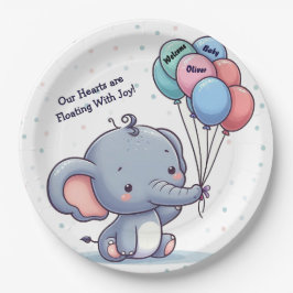 Baby Elephant Balloon Baby Shower Paper Plates Papieren Bordje