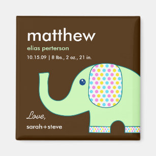 Baby Elephant Birth Announounding Magnet Magneet