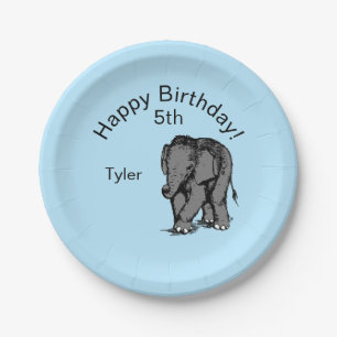 Baby Elephant Birthday Blue Papieren Bordje