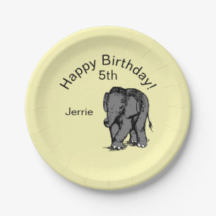 Baby Elephant Birthday Yellow Papieren Bordje