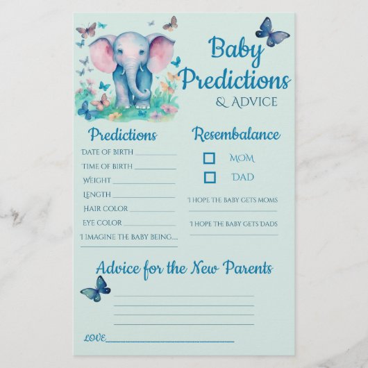 Baby Elephant Blue Baby Predictions Carte conseil (Devant)