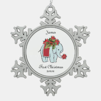 Baby Elephant blue First kerstornament Tin Sneeuwvlok Ornament