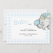 Baby Elephant Blue Gingham Baby shower Kaart (Voorkant)