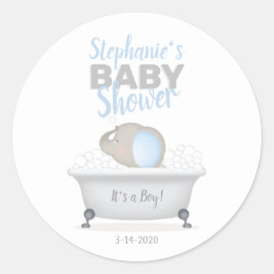 Baby Elephant Bubble Bath Boy Baby shower Ronde Sticker